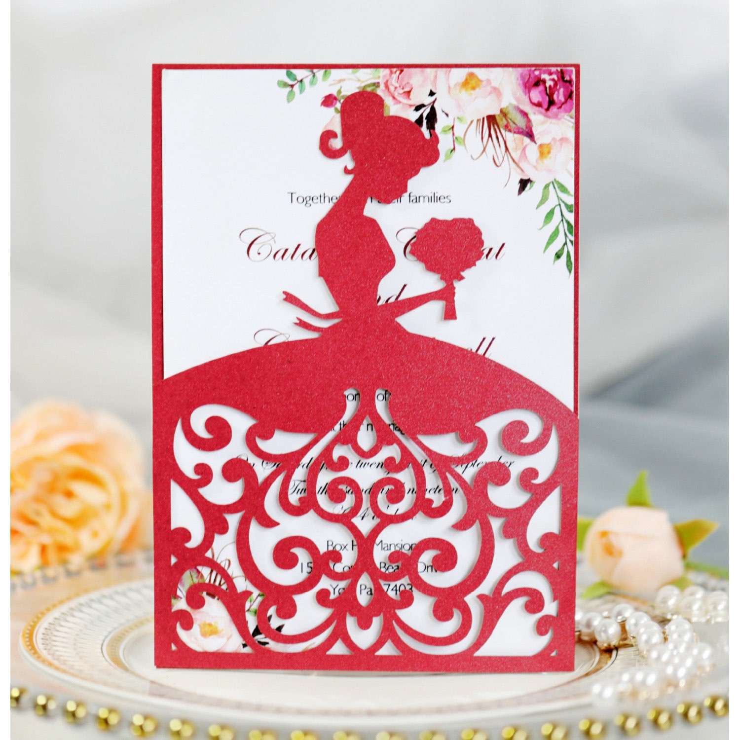 Beautiful Girl Invitation Card Laser Cut Iridescent Paper Wedding Card Personalized Custom